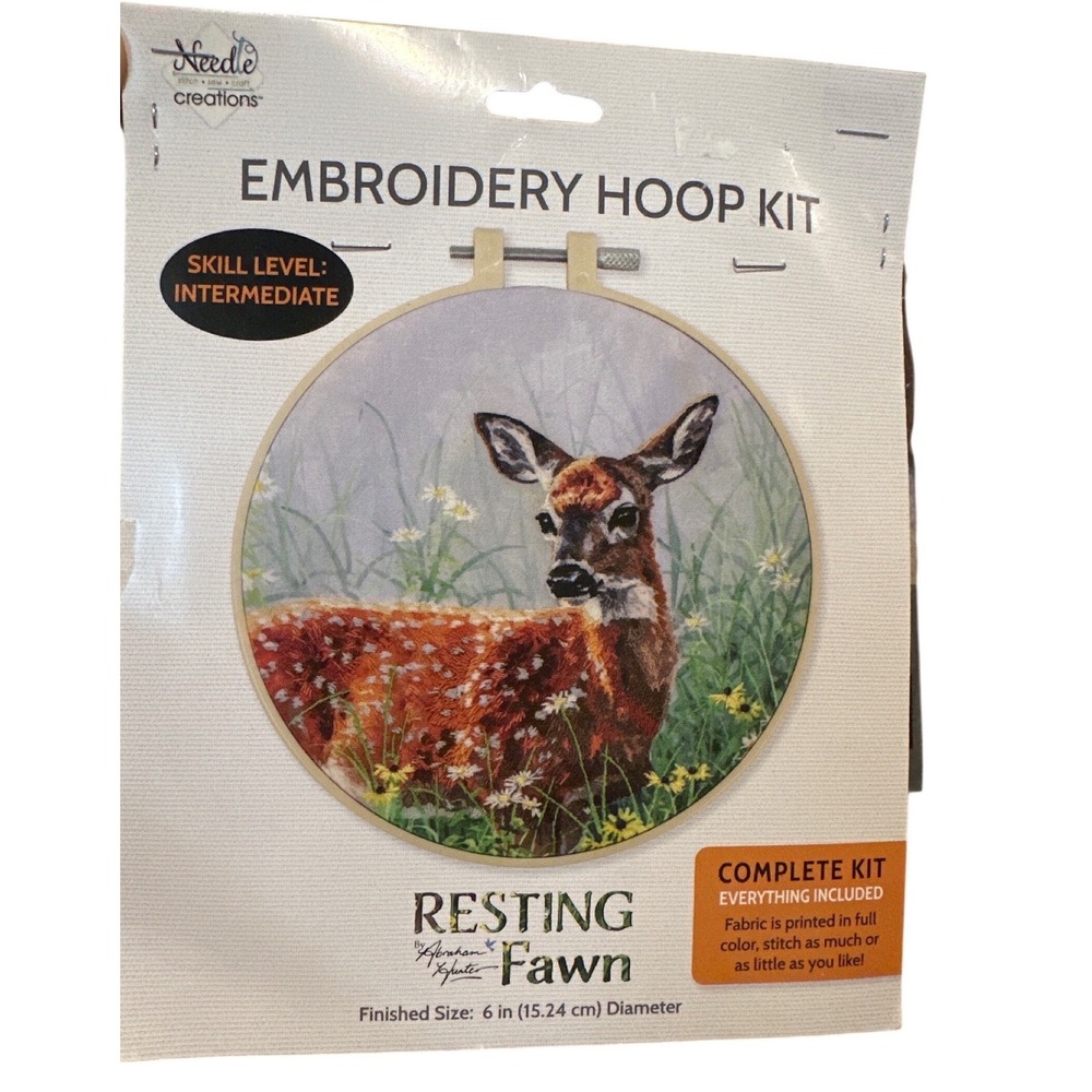 Needle Creations Resting Fawn Embroidery Hoop Kit Abraham Hunter 6" NIP Deer
